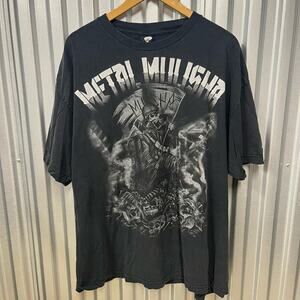 VTG Y2K Metal Militia Grunge Black Graphic T Shirt Affliction Style SZ XL